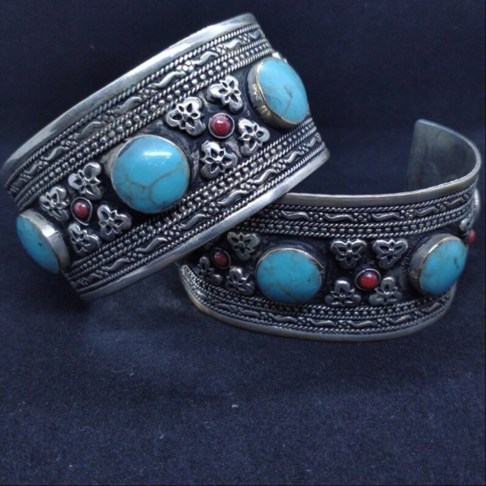 Single Afghani Vintage Stones and Beads Cuff Bracelets, Handcrafted Bracelets,